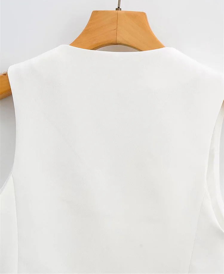 Chic dames gilet met V-hals in witte kleur