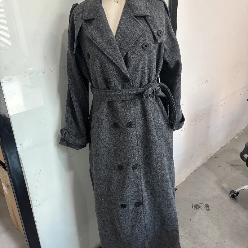 Lange Wollen Jas met Ceintuur