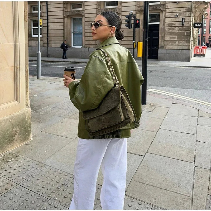 Korte PU Leren Jas met Lange Mouwen