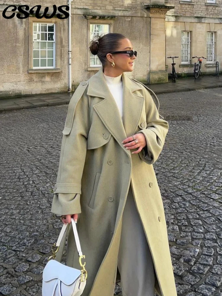 Lange Wollen Jas met Ceintuur