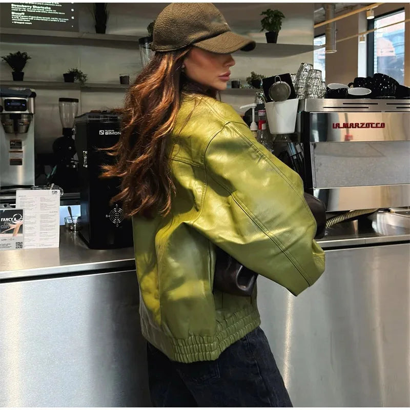 Korte PU Leren Jas met Lange Mouwen