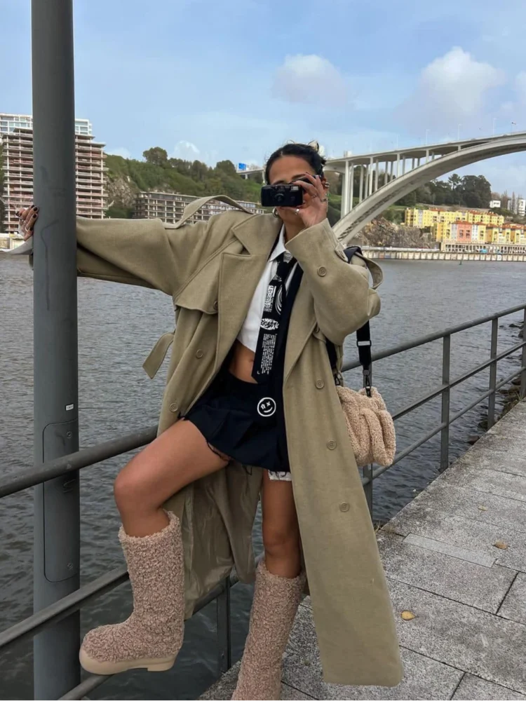 Lange Wollen Jas met Ceintuur