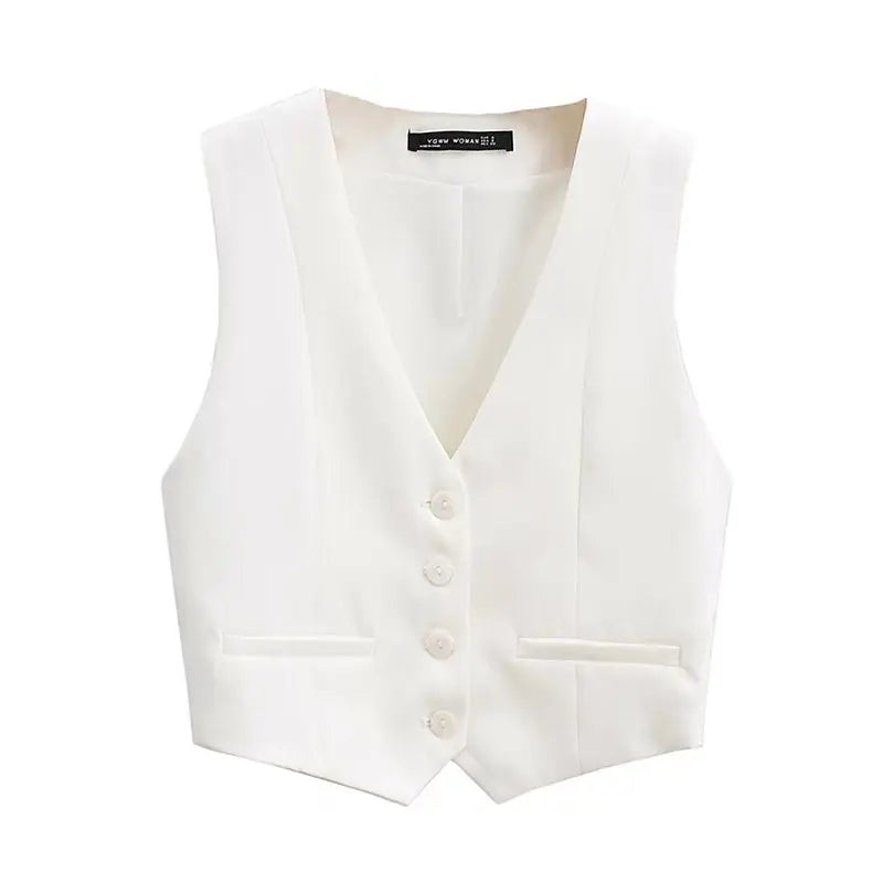 Chic dames gilet met V-hals in witte kleur
